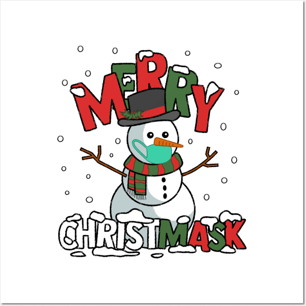 Merry Christmask 2020 - Snowman Wearing Mask Funny Wall Art by ShirtHappens